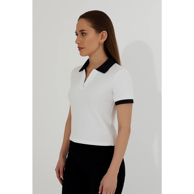 White Waffle Contrast Textured Polo | Montivo Pakistan