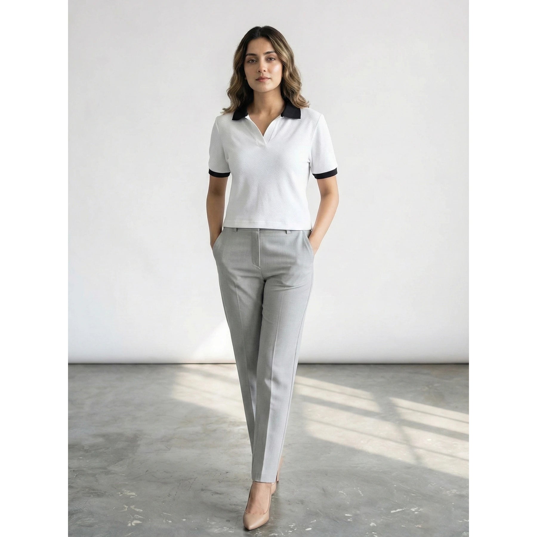 White Waffle Contrast Textured Polo | Montivo Pakistan