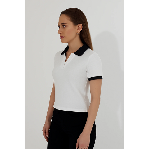 White Waffle Contrast Textured Polo | Montivo Pakistan