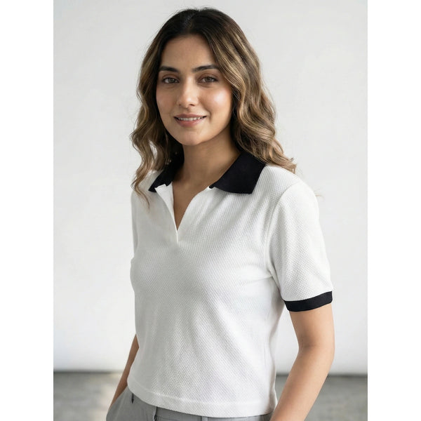 White Waffle Contrast Textured Polo | Montivo Pakistan