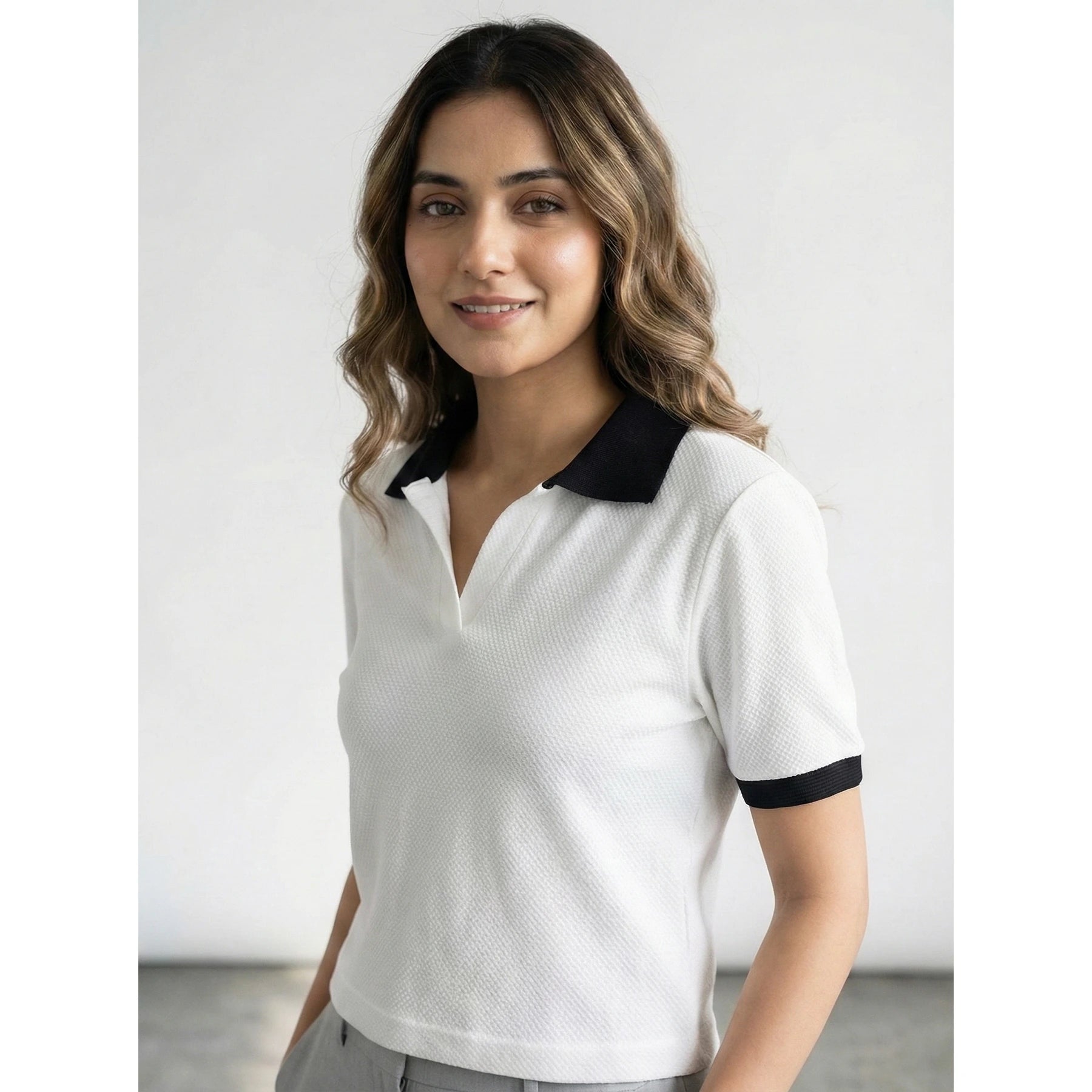 White Waffle Contrast Textured Polo | Montivo Pakistan