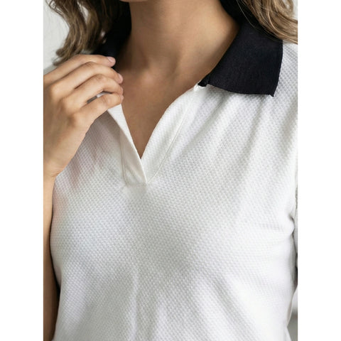White Waffle Contrast Textured Polo | Montivo Pakistan