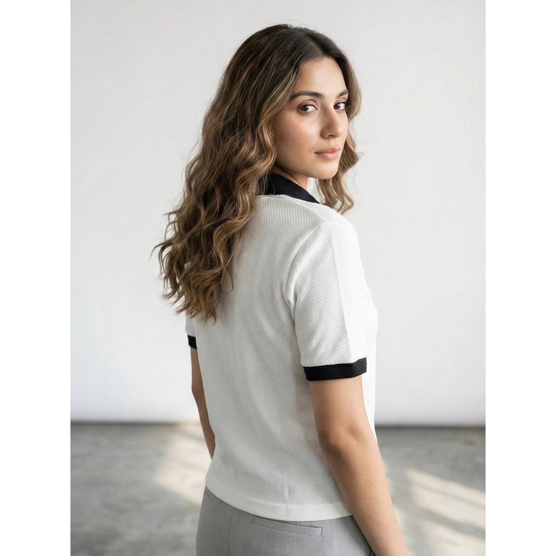 White Waffle Contrast Textured Polo | Montivo Pakistan