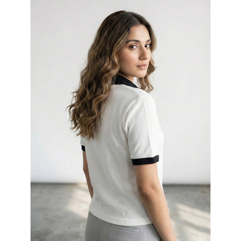 White Waffle Contrast Textured Polo | Montivo Pakistan