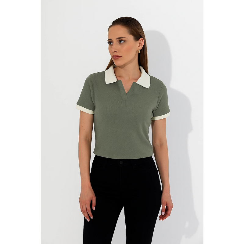 Green Waffle Contrast Textured Polo | Montivo Pakistan