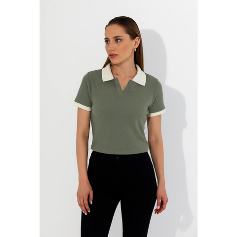 Green Waffle Contrast Textured Polo | Montivo Pakistan