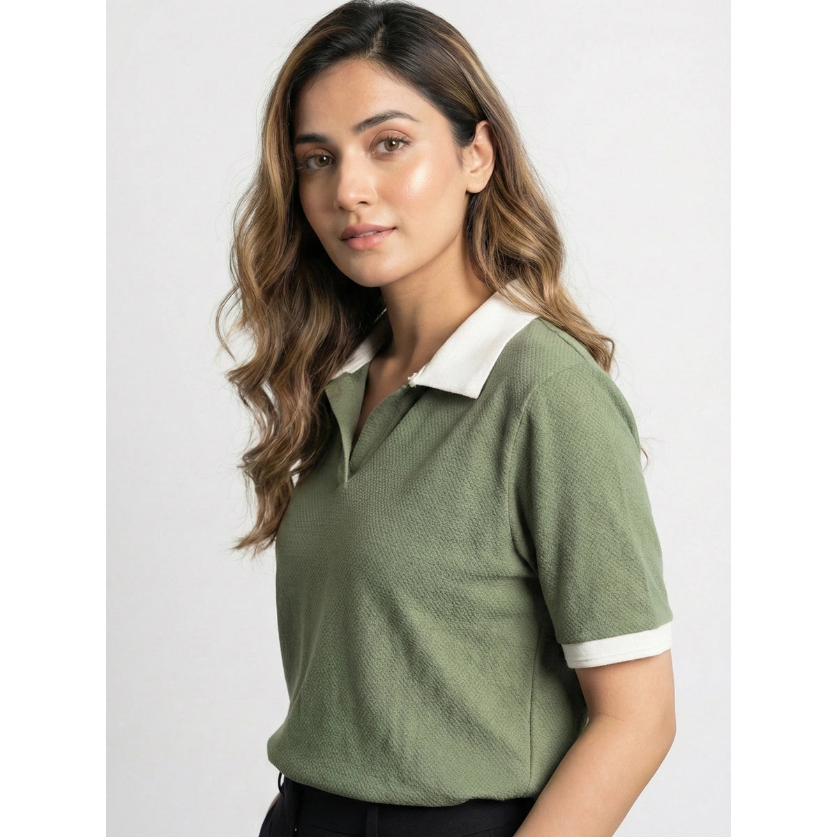 Green Waffle Contrast Textured Polo | Montivo Pakistan