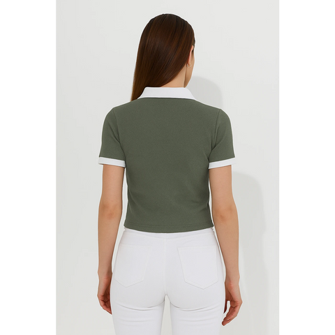 Green Waffle Contrast Textured Polo | Montivo Pakistan