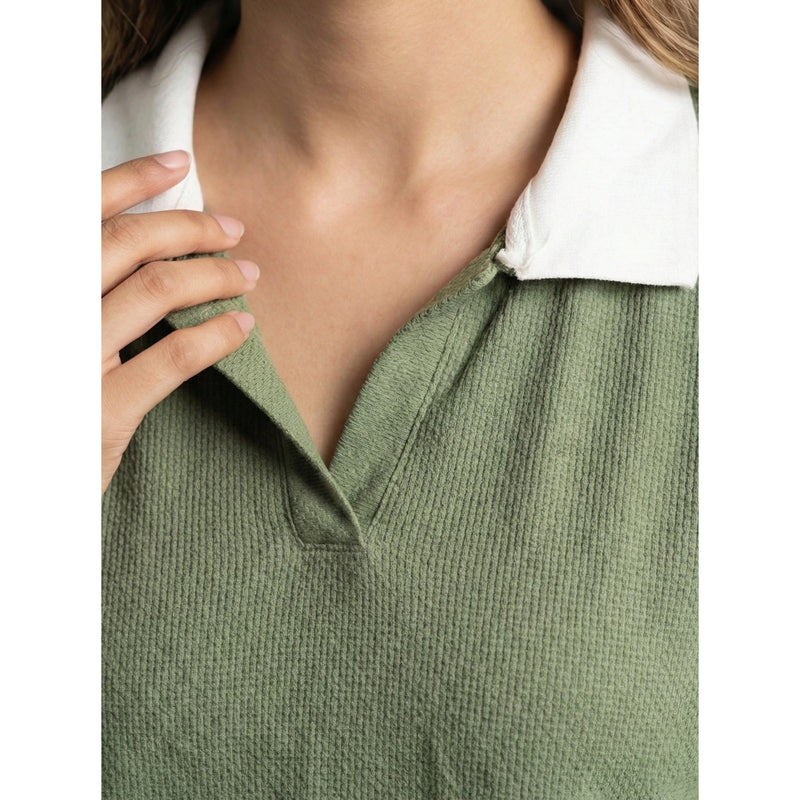 Green Waffle Contrast Textured Polo | Montivo Pakistan