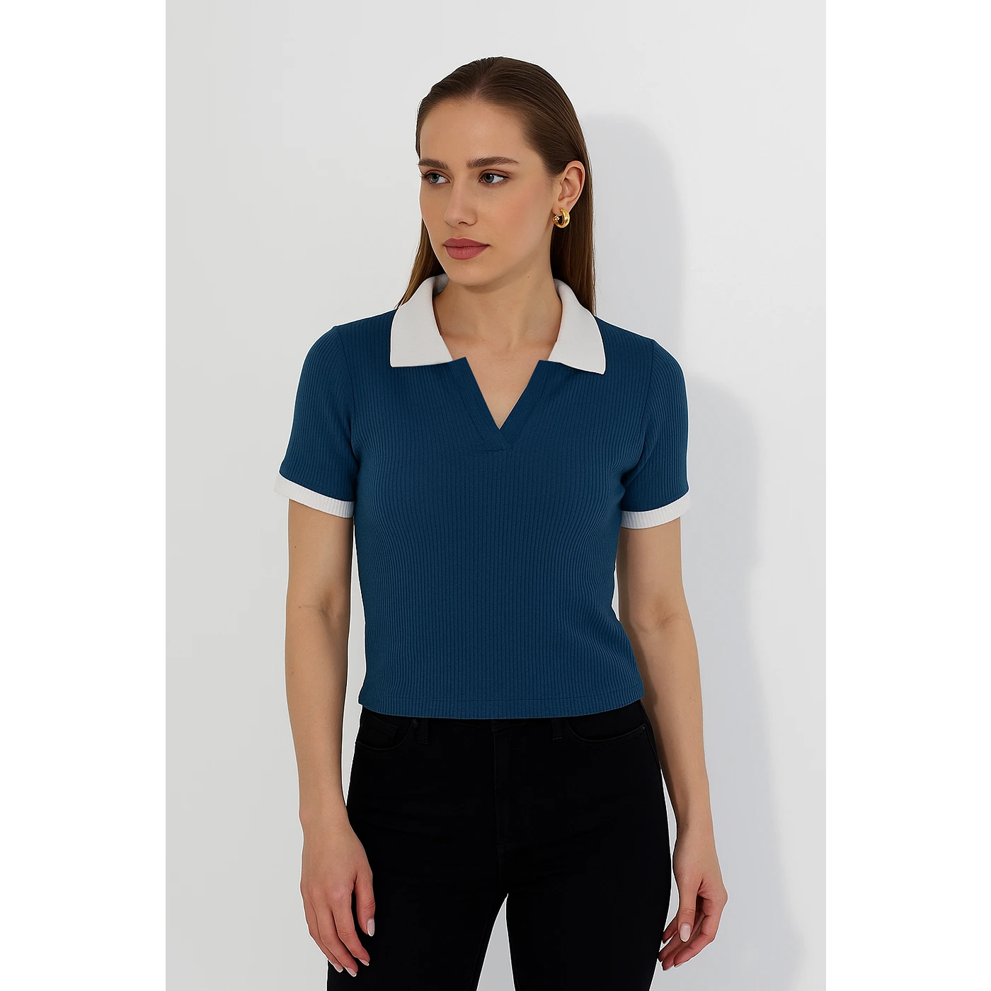 Teal Blue Waffle Contrast Textured Polo | Montivo Pakistan