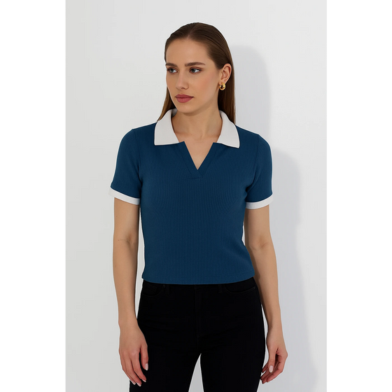 Teal Blue Waffle Contrast Textured Polo | Montivo Pakistan