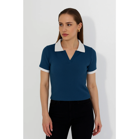 Teal Blue Waffle Contrast Textured Polo | Montivo Pakistan