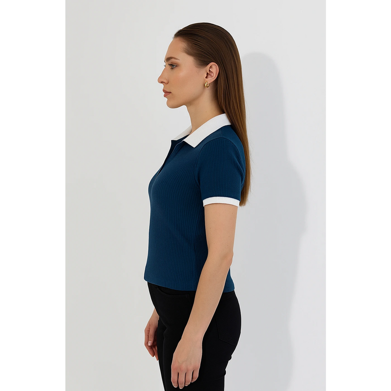 Teal Blue Waffle Contrast Textured Polo | Montivo Pakistan