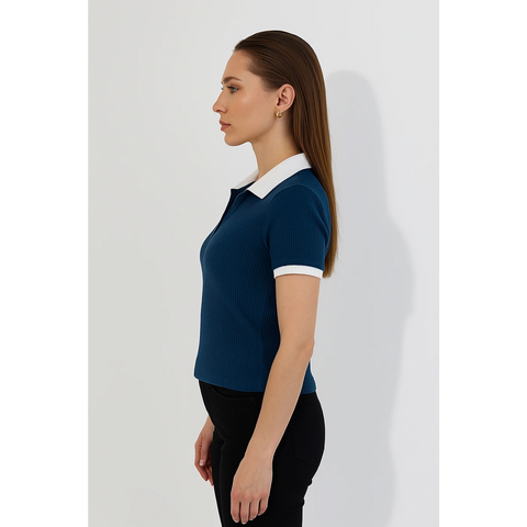 Teal Blue Waffle Contrast Textured Polo | Montivo Pakistan