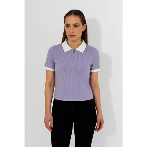 Lilac Zipper Drop Needle Contrast Polo | Montivo Pakistan