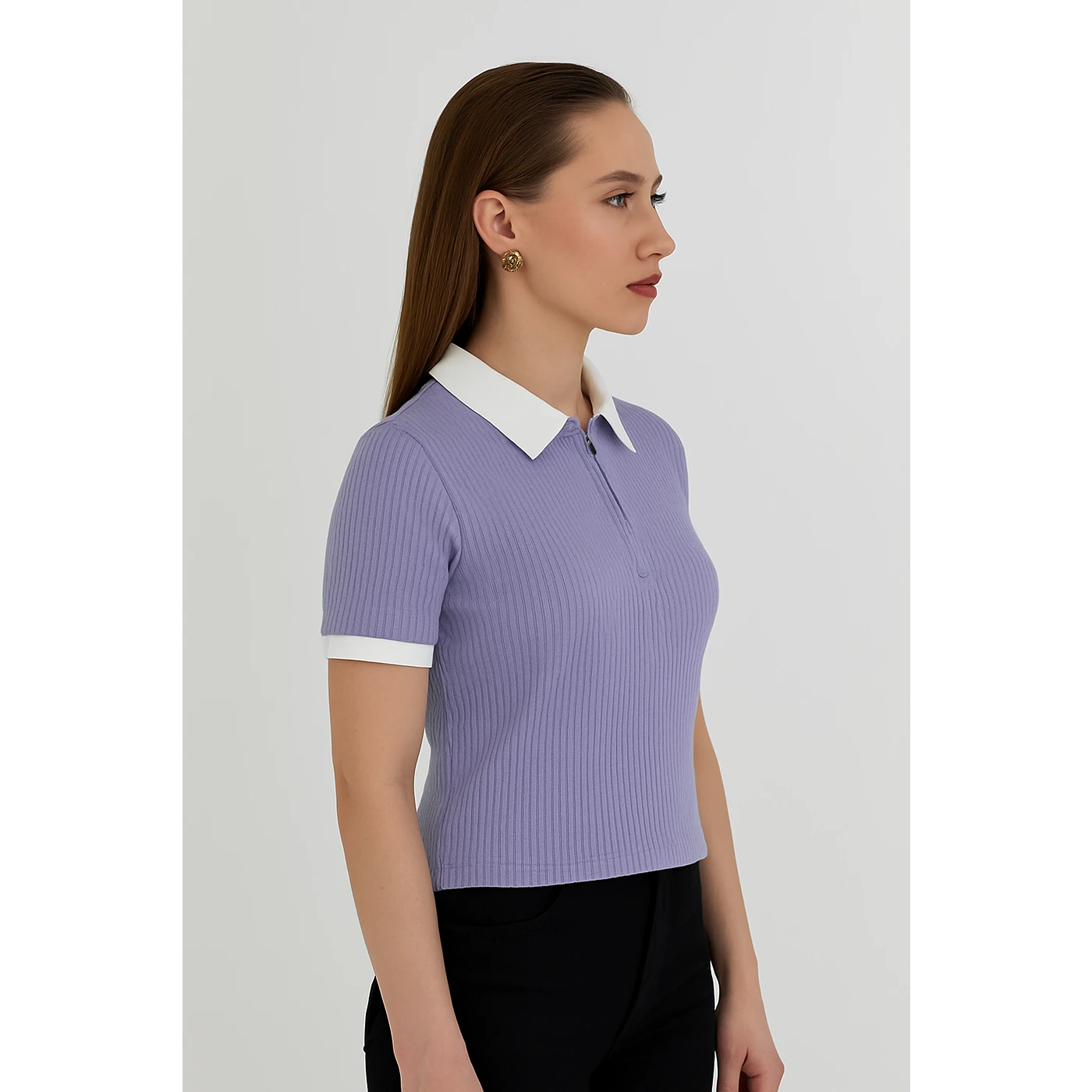 Lilac Zipper Drop Needle Contrast Polo | Montivo Pakistan