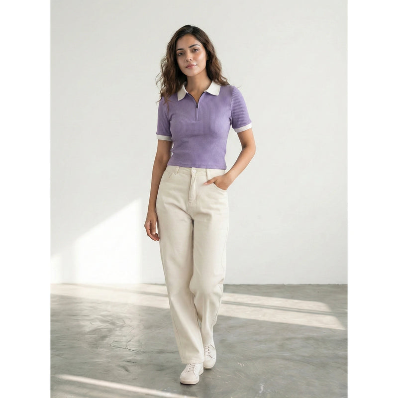 Lilac Zipper Drop Needle Contrast Polo | Montivo Pakistan