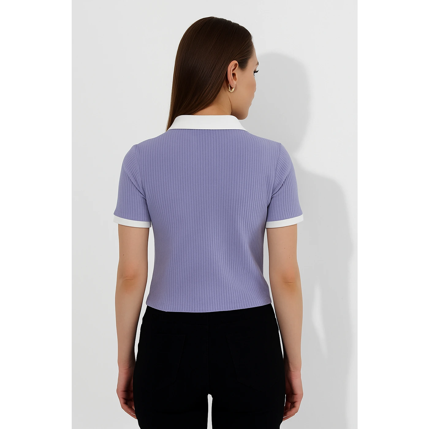 Lilac Zipper Drop Needle Contrast Polo | Montivo Pakistan