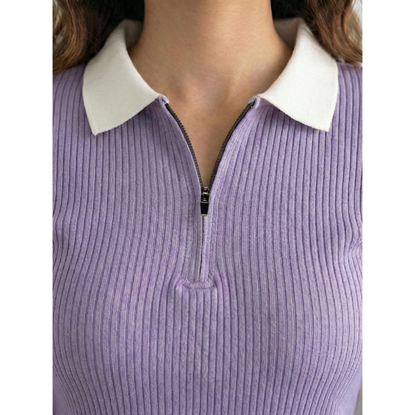 Lilac Zipper Drop Needle Contrast Polo | Montivo Pakistan