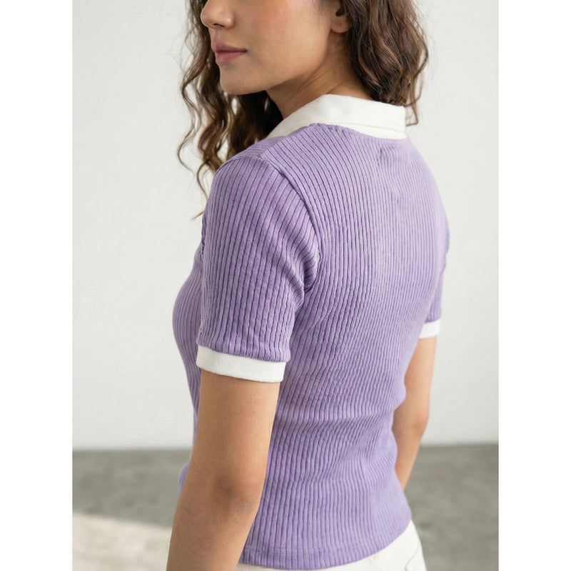 Lilac Zipper Drop Needle Contrast Polo | Montivo Pakistan