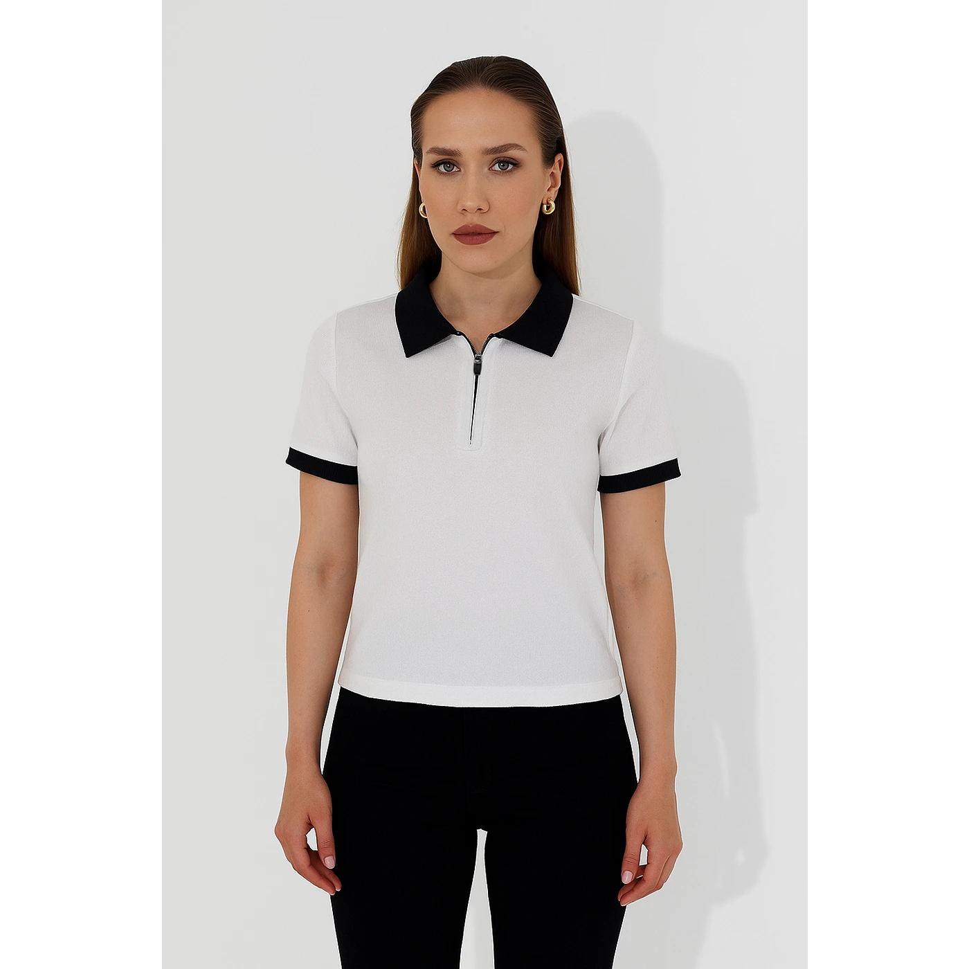 White Zipper Waffle Contrast Polo | Montivo Pakistan