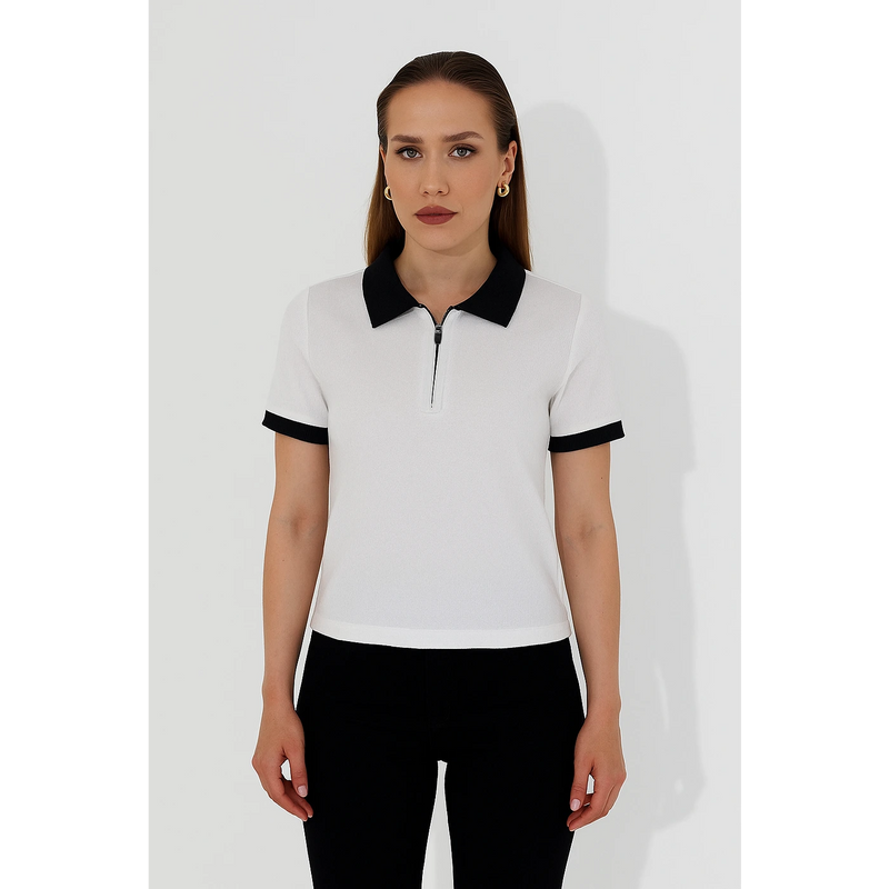 White Zipper Waffle Contrast Polo | Montivo Pakistan