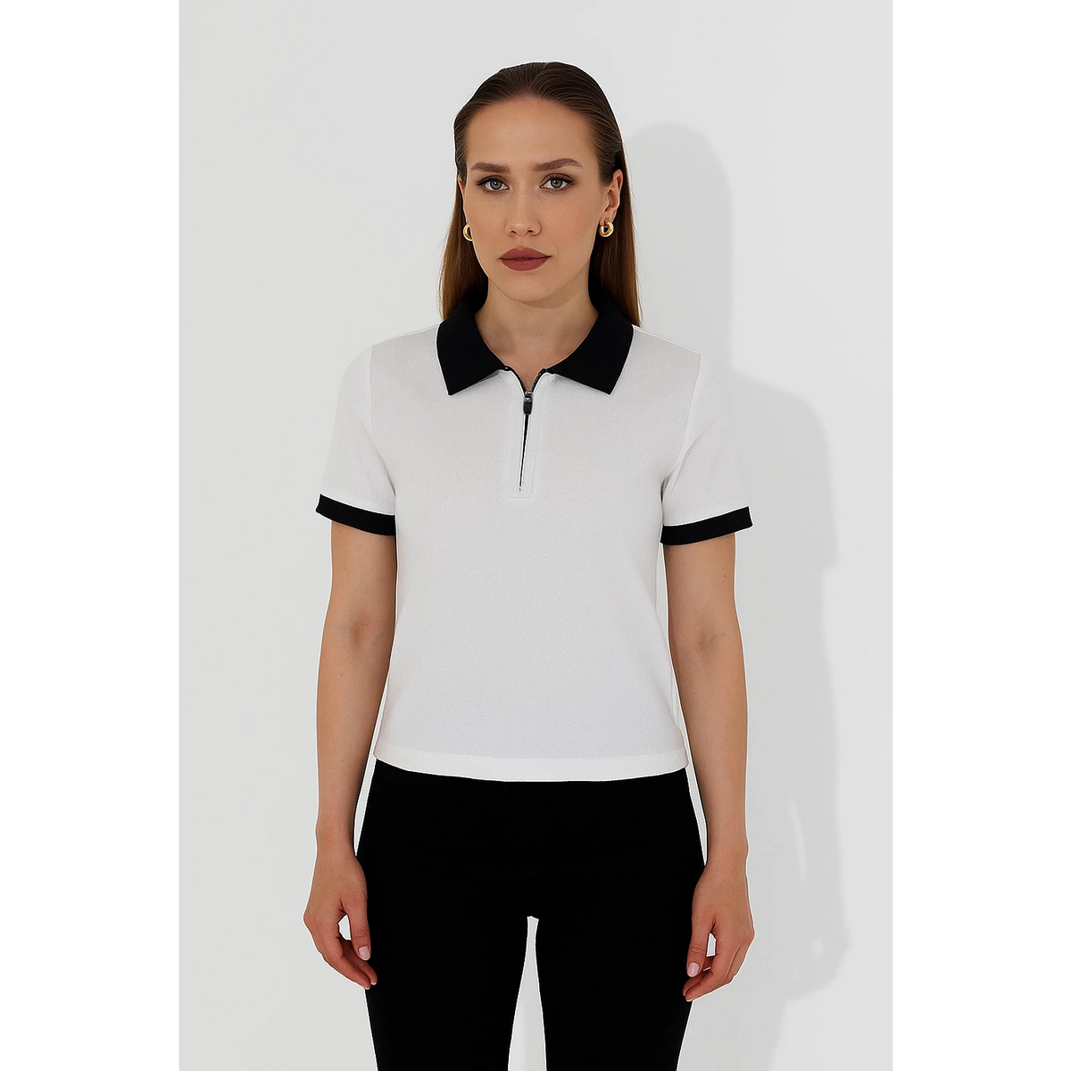White Zipper Waffle Contrast Polo | Montivo Pakistan