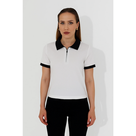 White Zipper Waffle Contrast Polo | Montivo Pakistan