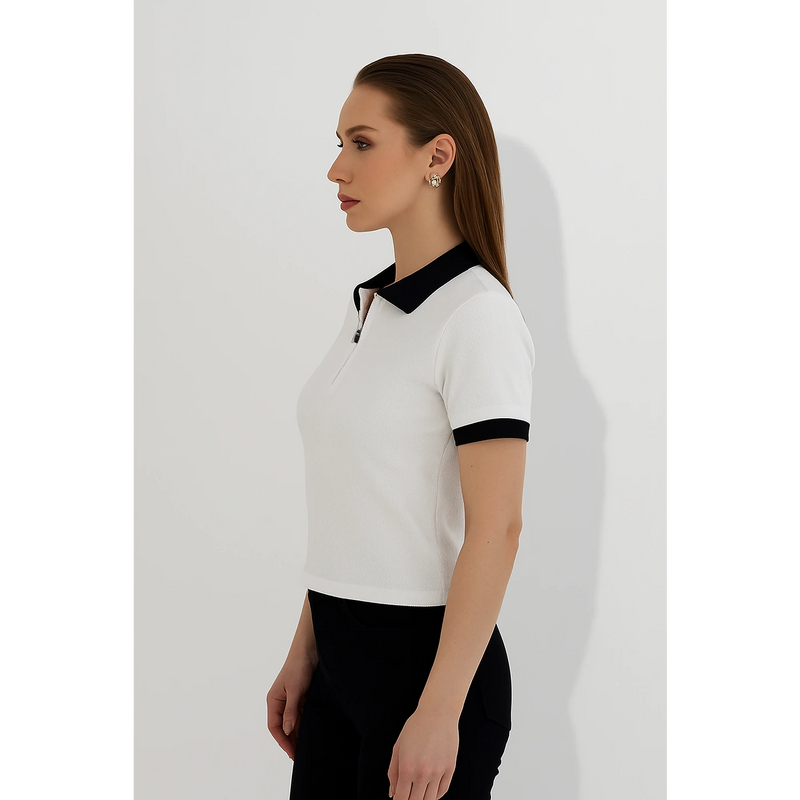 White Zipper Waffle Contrast Polo | Montivo Pakistan