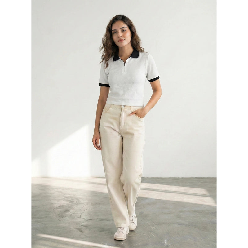 White Zipper Waffle Contrast Polo | Montivo Pakistan