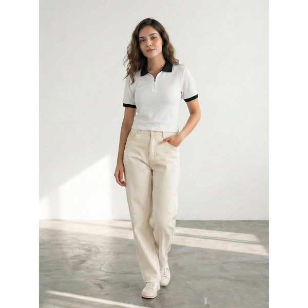 White Zipper Waffle Contrast Polo | Montivo Pakistan