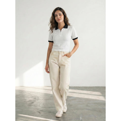 White Zipper Waffle Contrast Polo | Montivo Pakistan