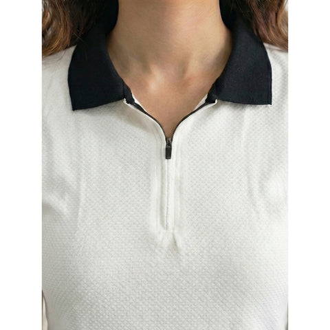 White Zipper Waffle Contrast Polo | Montivo Pakistan