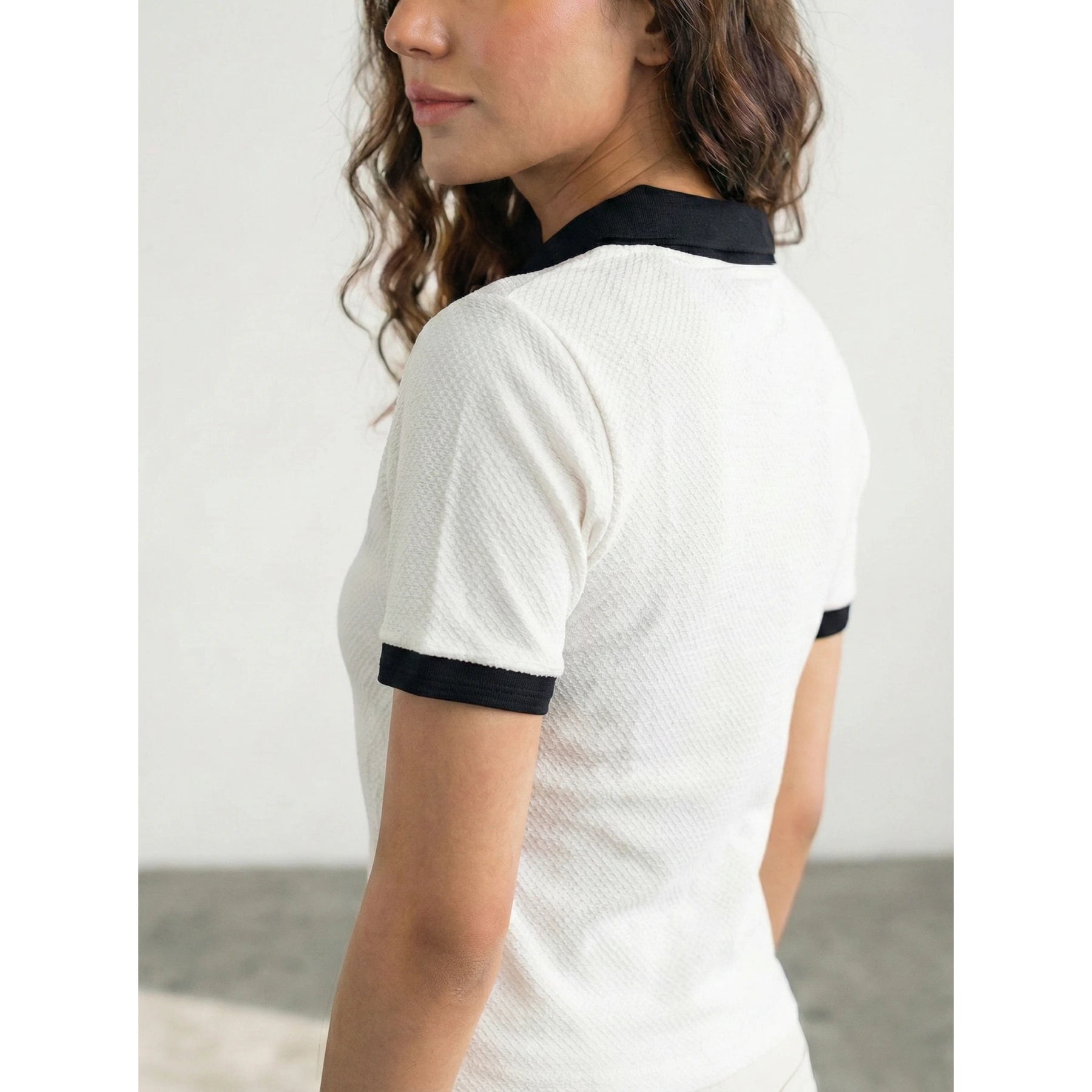 White Zipper Waffle Contrast Polo | Montivo Pakistan