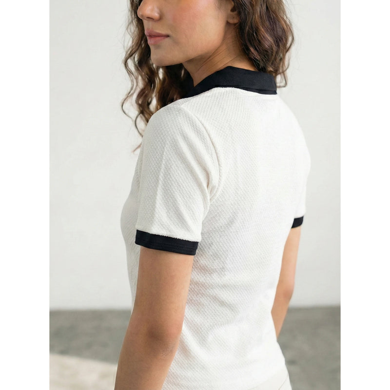 White Zipper Waffle Contrast Polo | Montivo Pakistan
