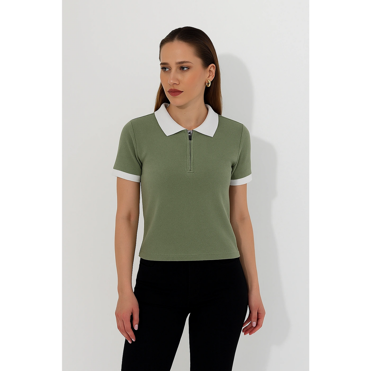 Olive Zipper Waffle Contrast Polo | Montivo Pakistan