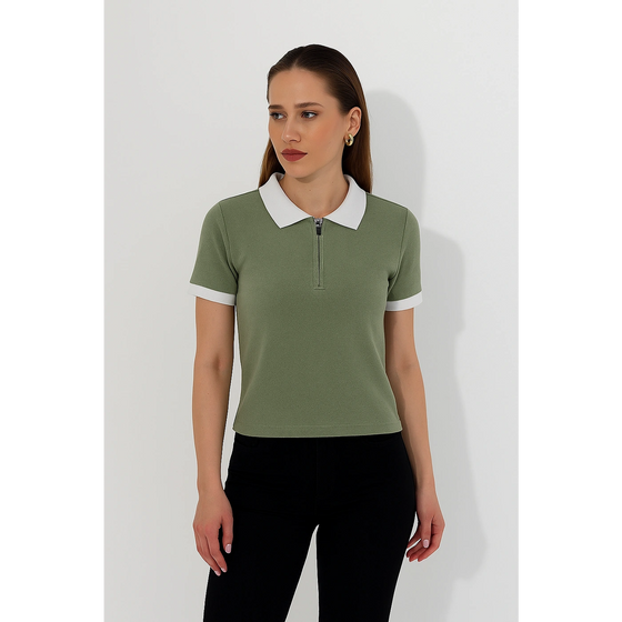 Olive Zipper Waffle Contrast Polo | Montivo Pakistan