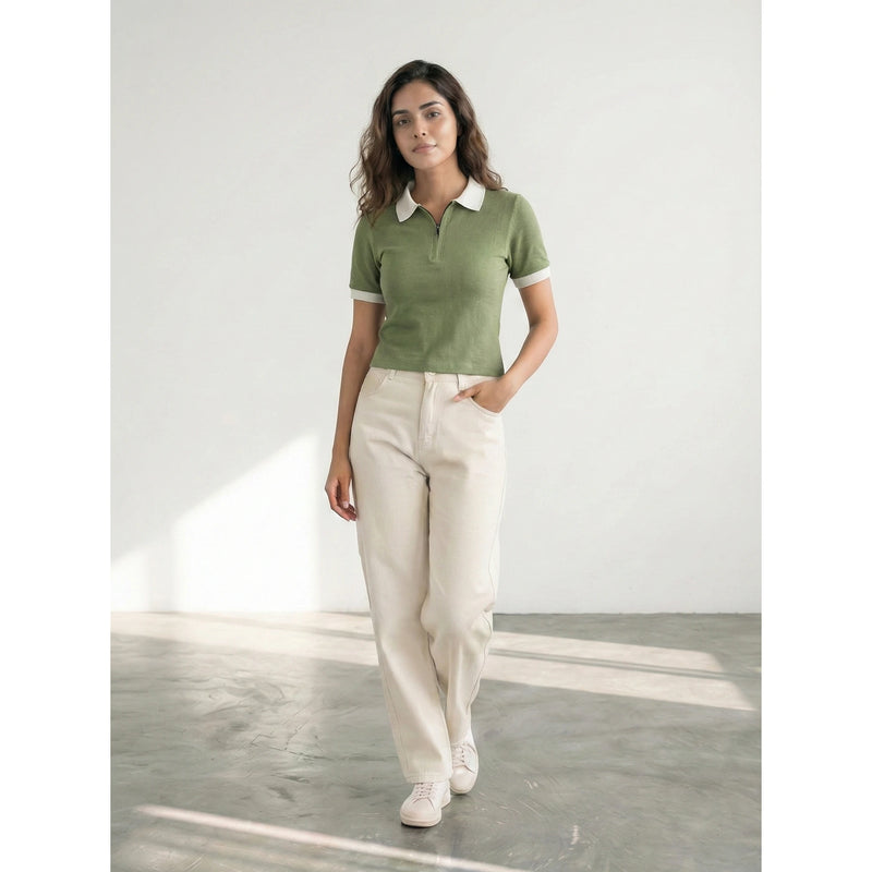 Olive Zipper Waffle Contrast Polo | Montivo Pakistan