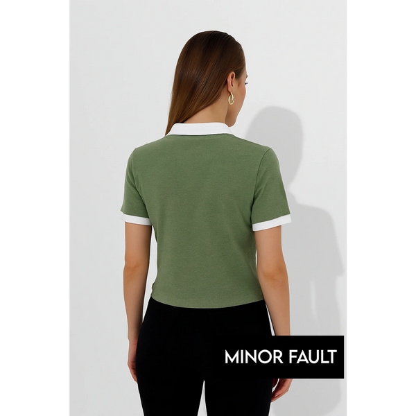 (Minor Fault) Olive Zipper Waffle Contrast Polo | Montivo Pakistan