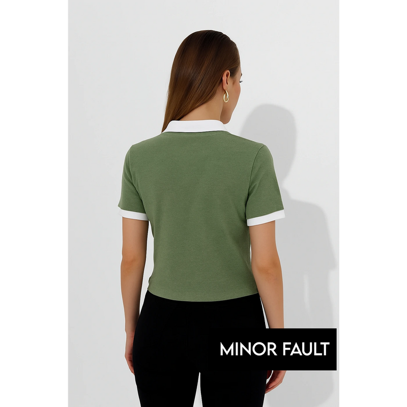 (Minor Fault) Olive Zipper Waffle Contrast Polo | Montivo Pakistan