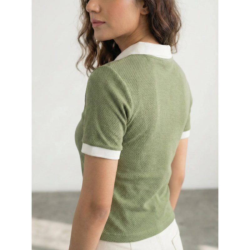 Olive Zipper Waffle Contrast Polo | Montivo Pakistan