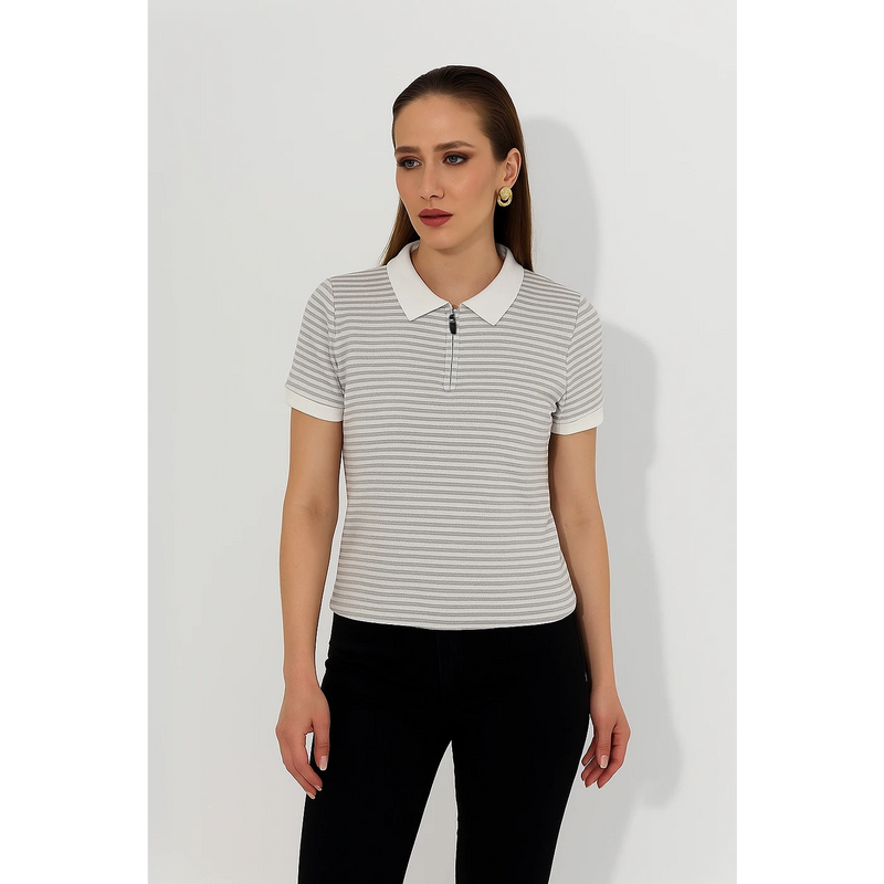 Stripes Zipper Waffle Contrast Polo | Montivo Pakistan