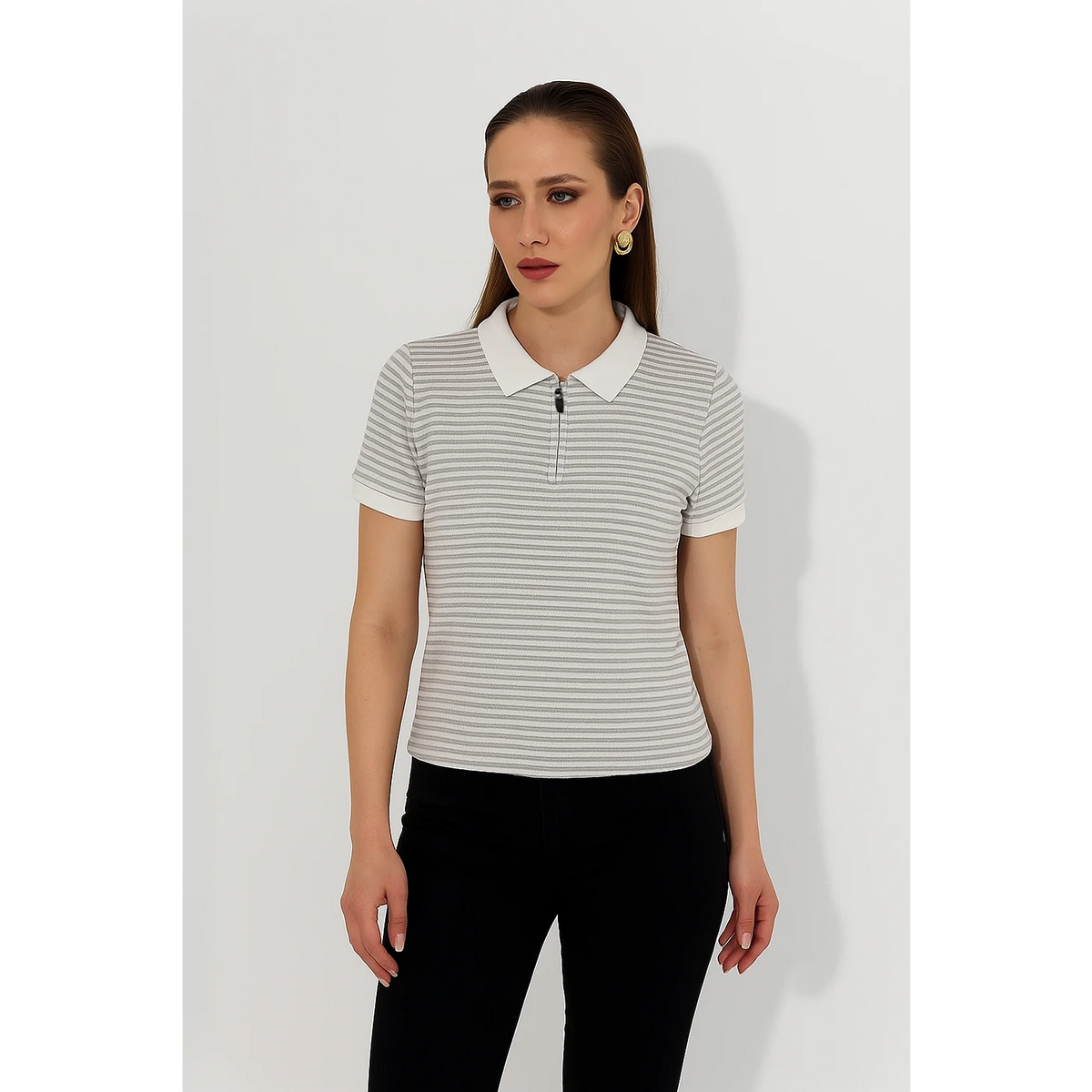 Stripes Zipper Waffle Contrast Polo | Montivo Pakistan