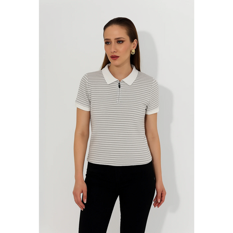 Stripes Zipper Waffle Contrast Polo | Montivo Pakistan