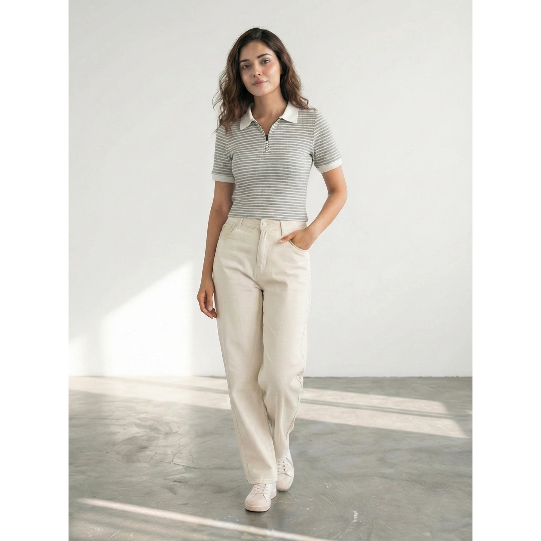 Stripes Zipper Waffle Contrast Polo | Montivo Pakistan