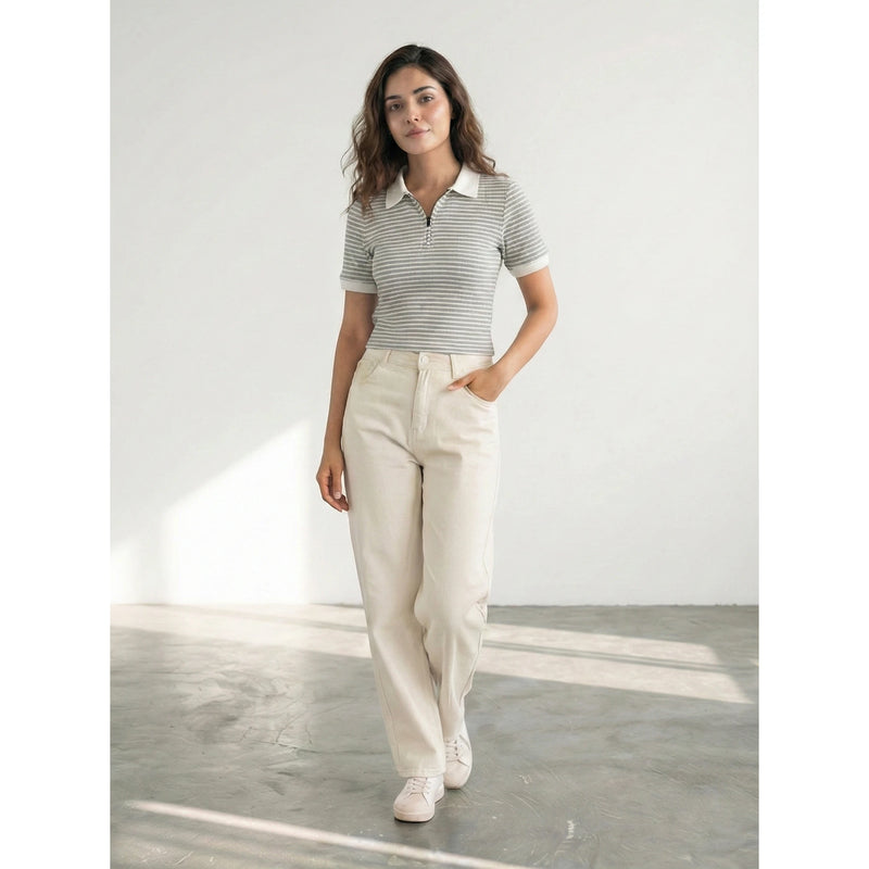 Stripes Zipper Waffle Contrast Polo | Montivo Pakistan