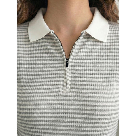 Stripes Zipper Waffle Contrast Polo | Montivo Pakistan