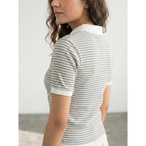 Stripes Zipper Waffle Contrast Polo | Montivo Pakistan