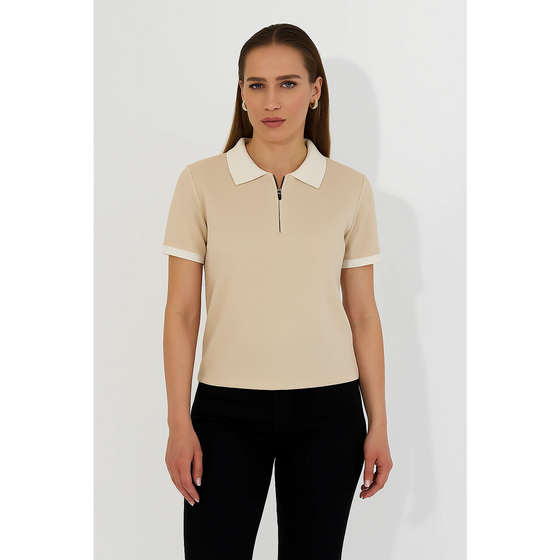 Beige Zipper Waffle Contrast Polo | Montivo Pakistan