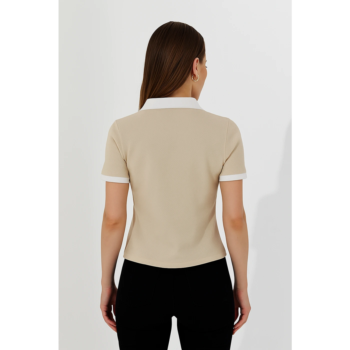 Beige Zipper Waffle Contrast Polo | Montivo Pakistan